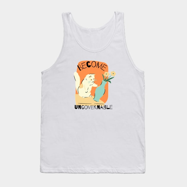 Become Ungovernable! Cute Retro Anarchist Cat Tank Top by leftyloot